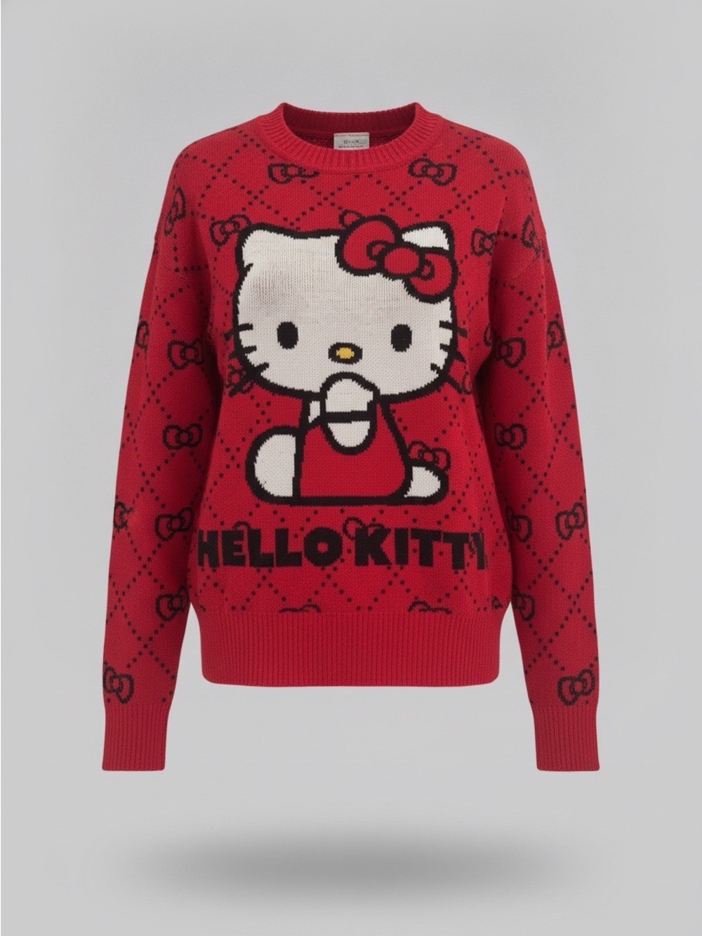 Hello Kitty Sanrio Red Knit Sweater Graphic Bow Print XS